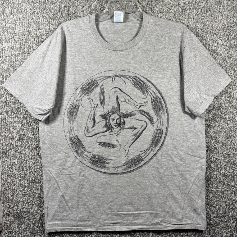 Sicilian Trinacria Graphic T-Shirt Gray Three Legged Medusa Cotton Blend Mens L